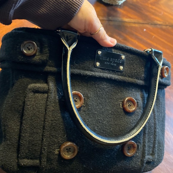 Kate Spade Black Wool Satchel with Button Accents - Picture 2 of 7